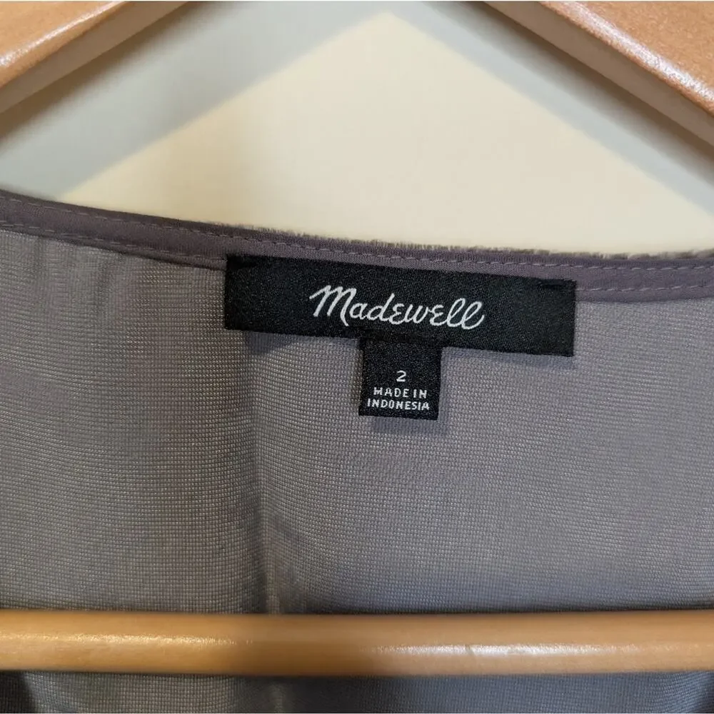 Madewell Gray Velvet Puff Sleeve Button Front Blouse Top Size 2